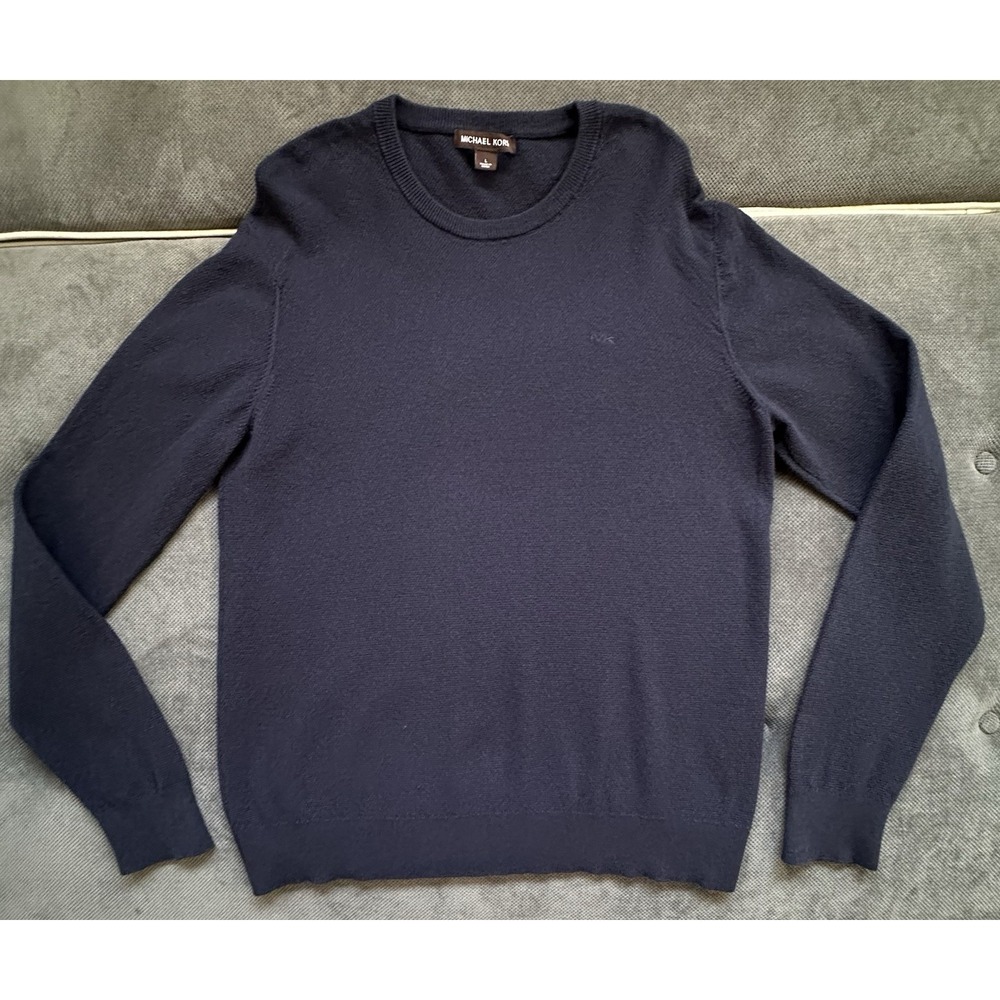 Michael Kors Men's Navy Blue  Crewneck Sweater Lightweight Wool Blend Large